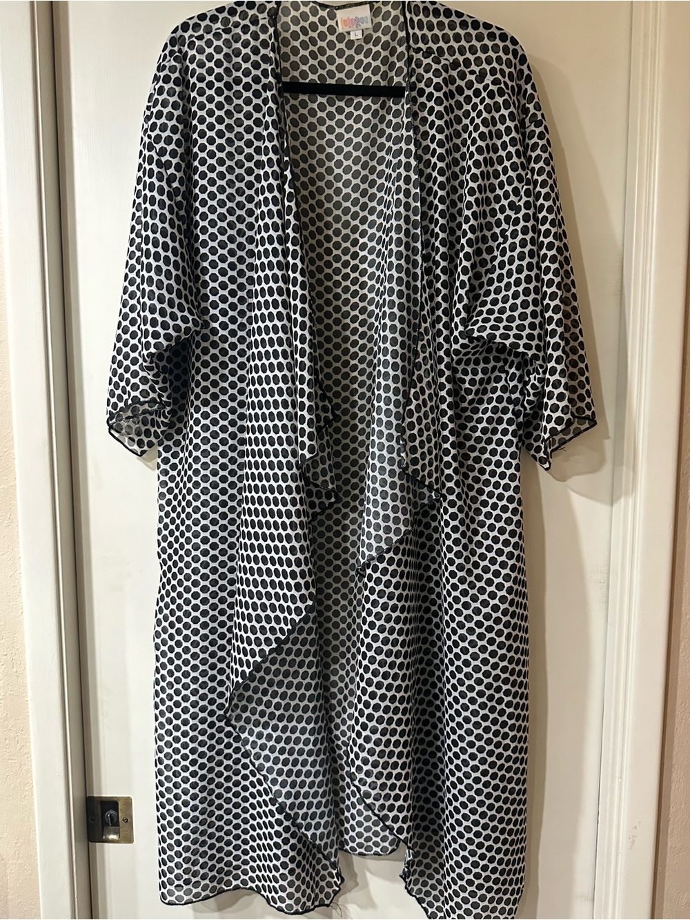 LuLaRoe Black & White Polka Dot Open-Front Kimono